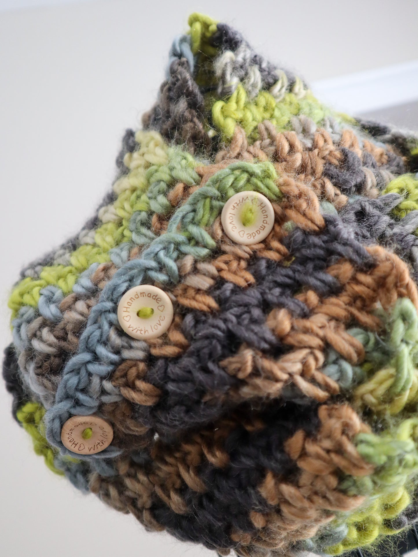 Green Multi Colored Vanity Scarf with Button