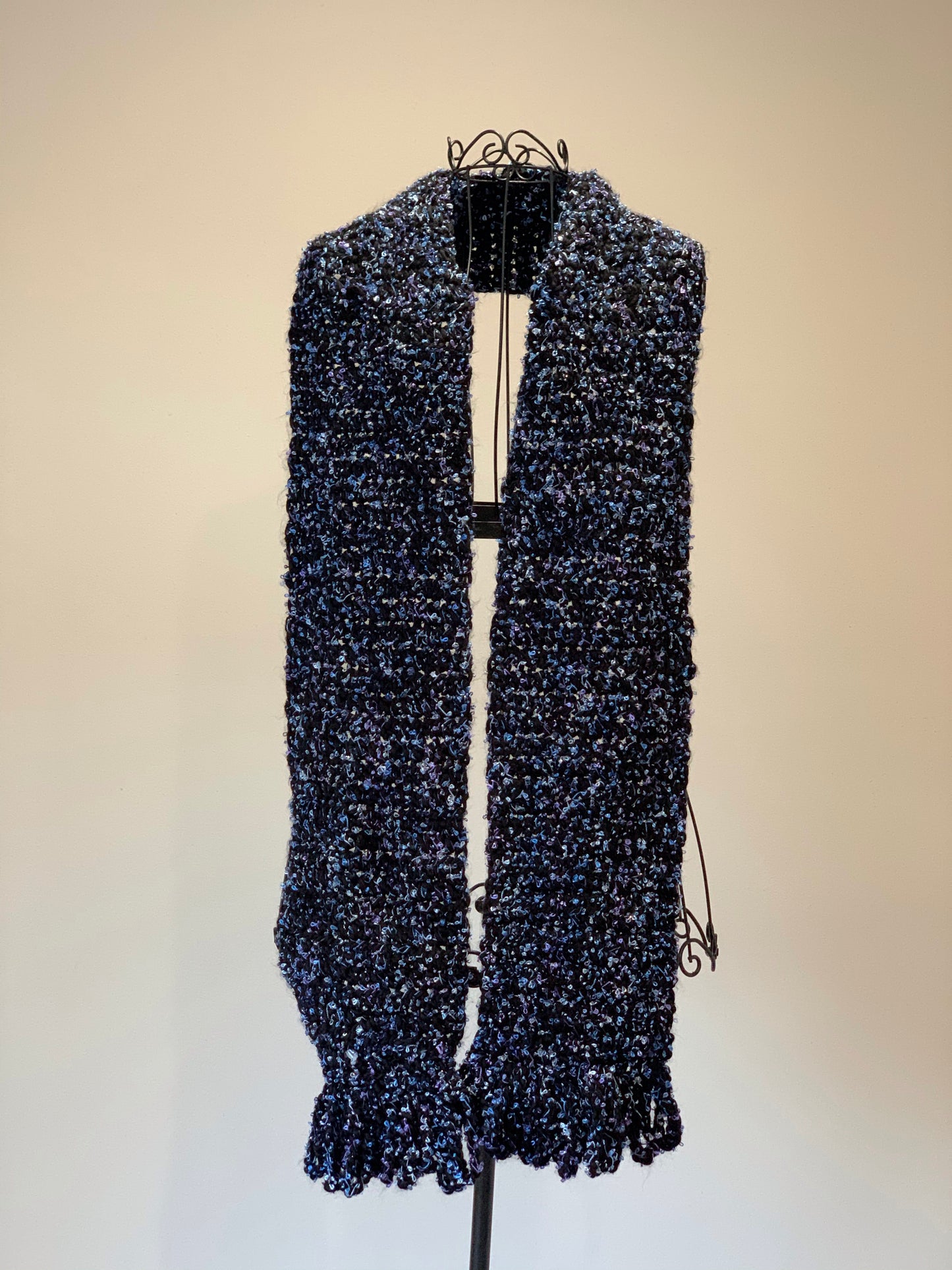 Luxe Celestial Black Extra Long Scarf with Rope Fringe
