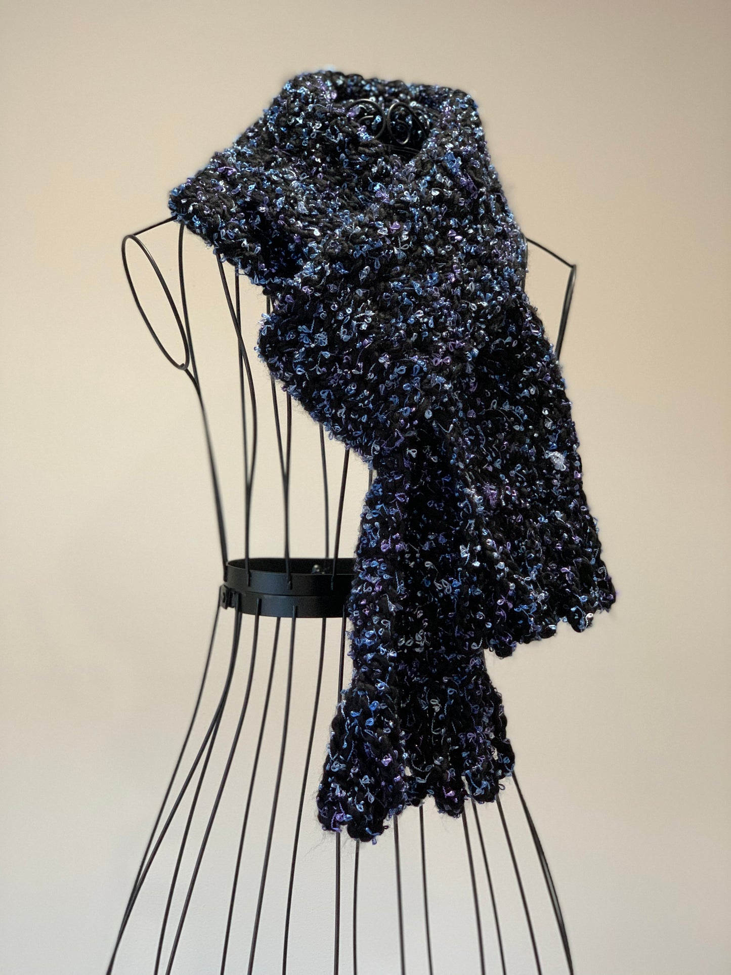 Luxe Celestial Black Extra Long Scarf with Rope Fringe