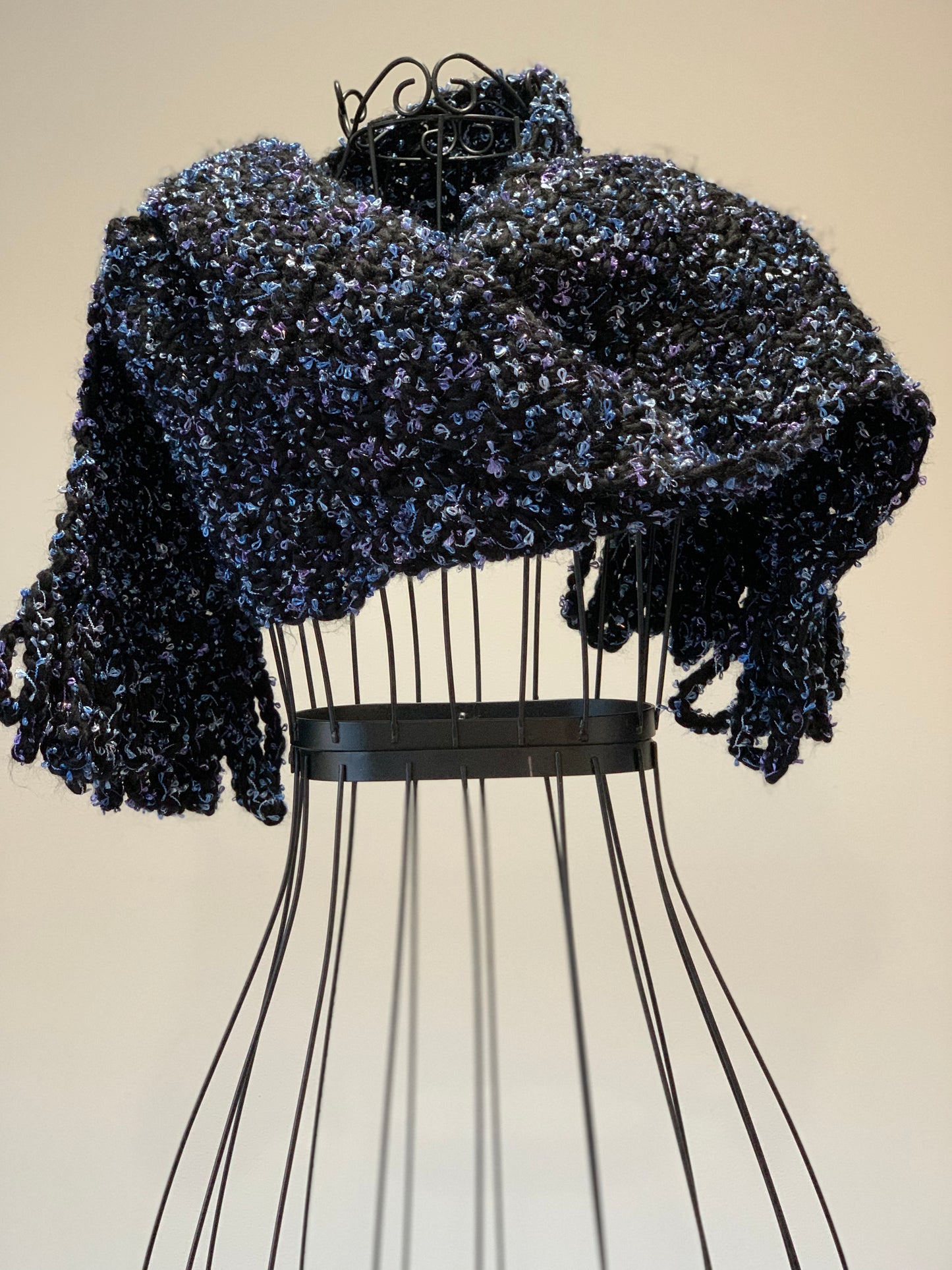 Luxe Celestial Black Extra Long Scarf with Rope Fringe