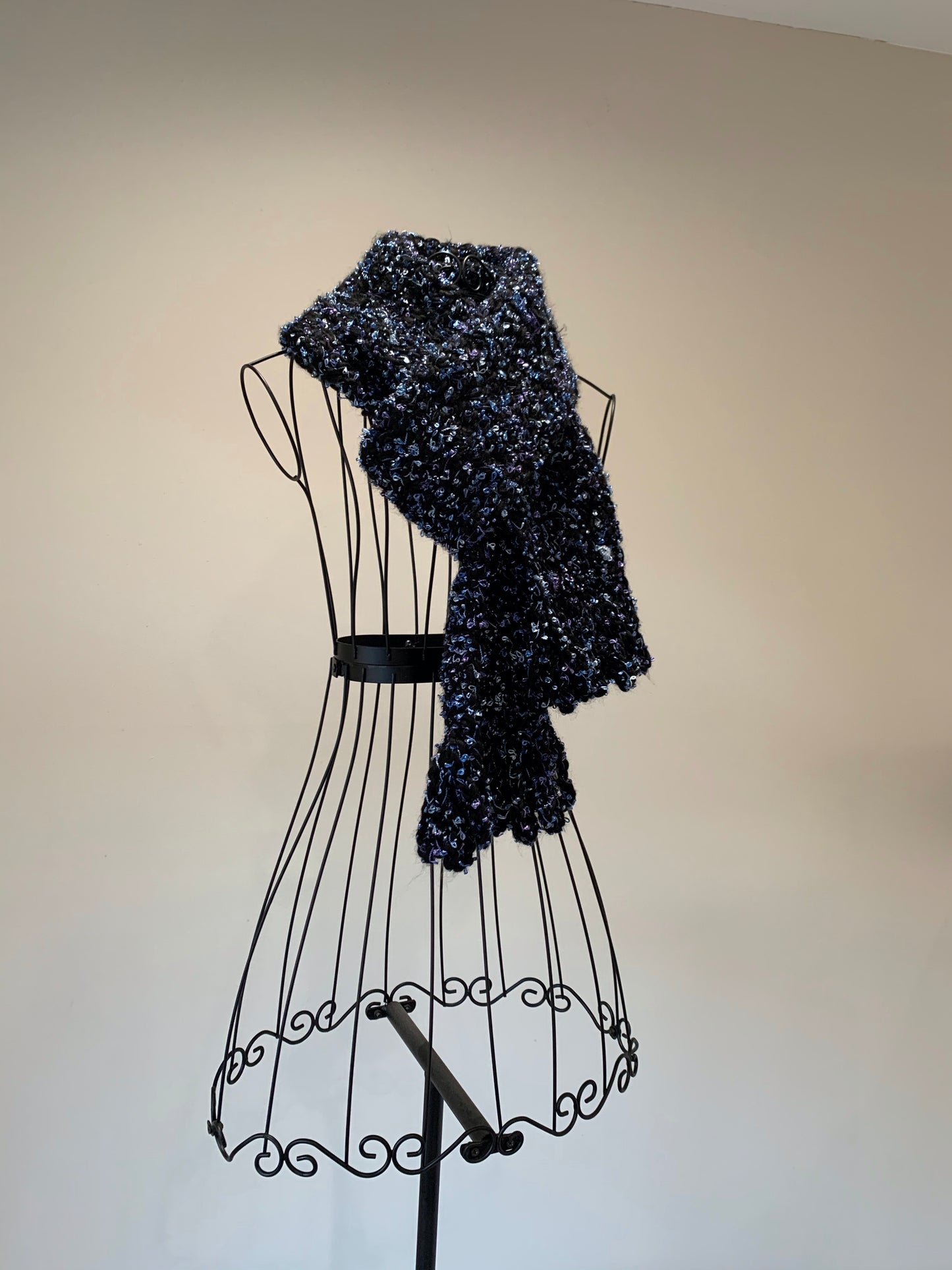Luxe Celestial Black Extra Long Scarf with Rope Fringe