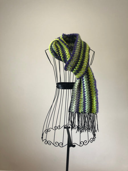 Green Multi Long Scarf with Fringe