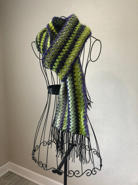 Green Multi Long Scarf with Fringe