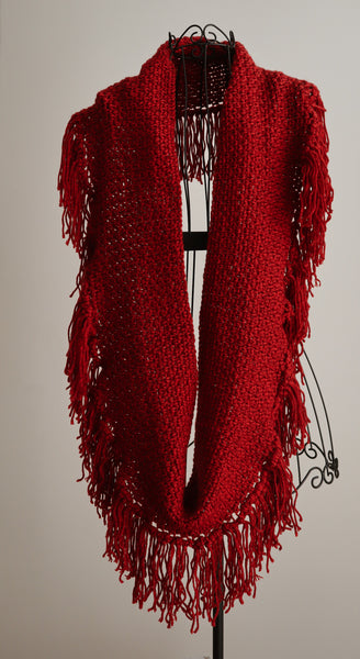 Lady in Red Scarf with Fringe