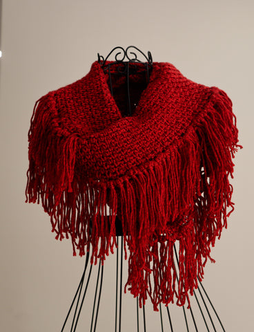 Lady in Red Scarf with Fringe