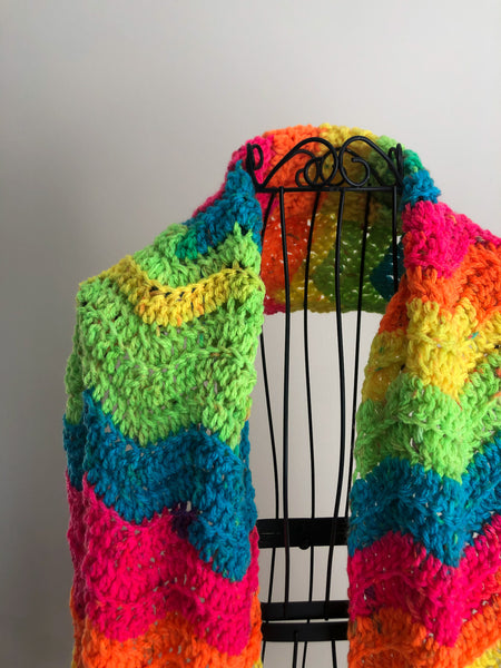 Neon Multi Colored Scarf with Pom-Poms
