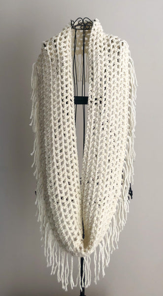 Off White Vanity Infinity Scarf with Fringe