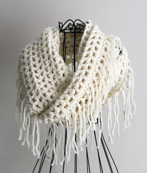 Off White Vanity Infinity Scarf with Fringe