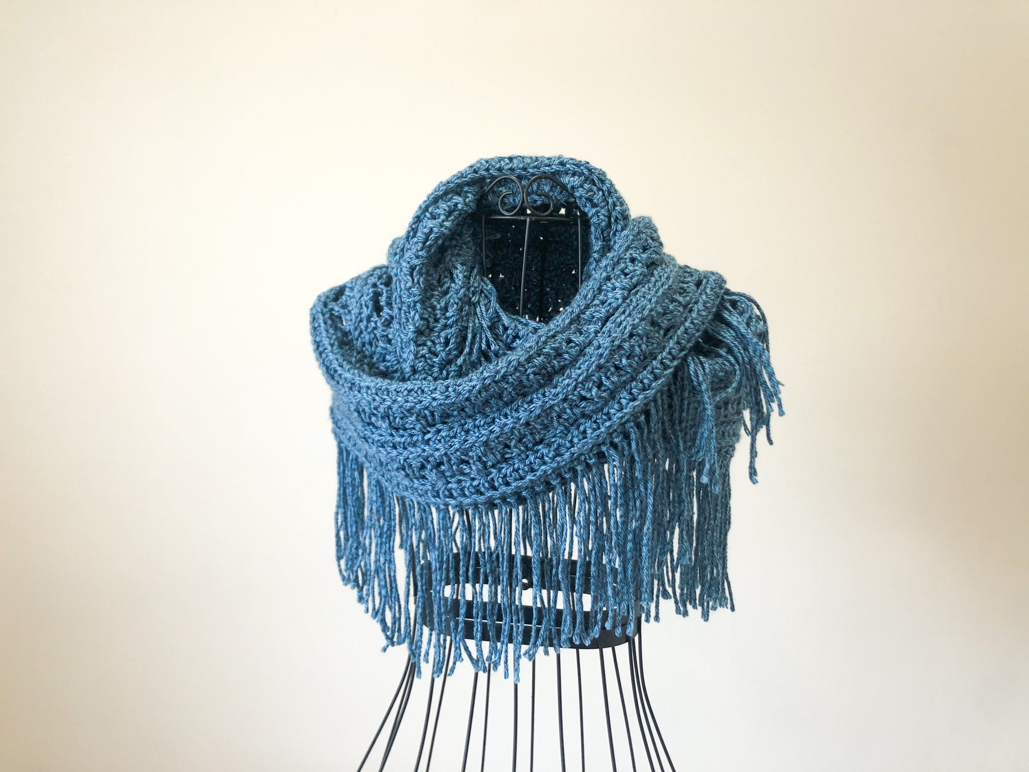 Ocean Blue Infinity Scarf with Fringe