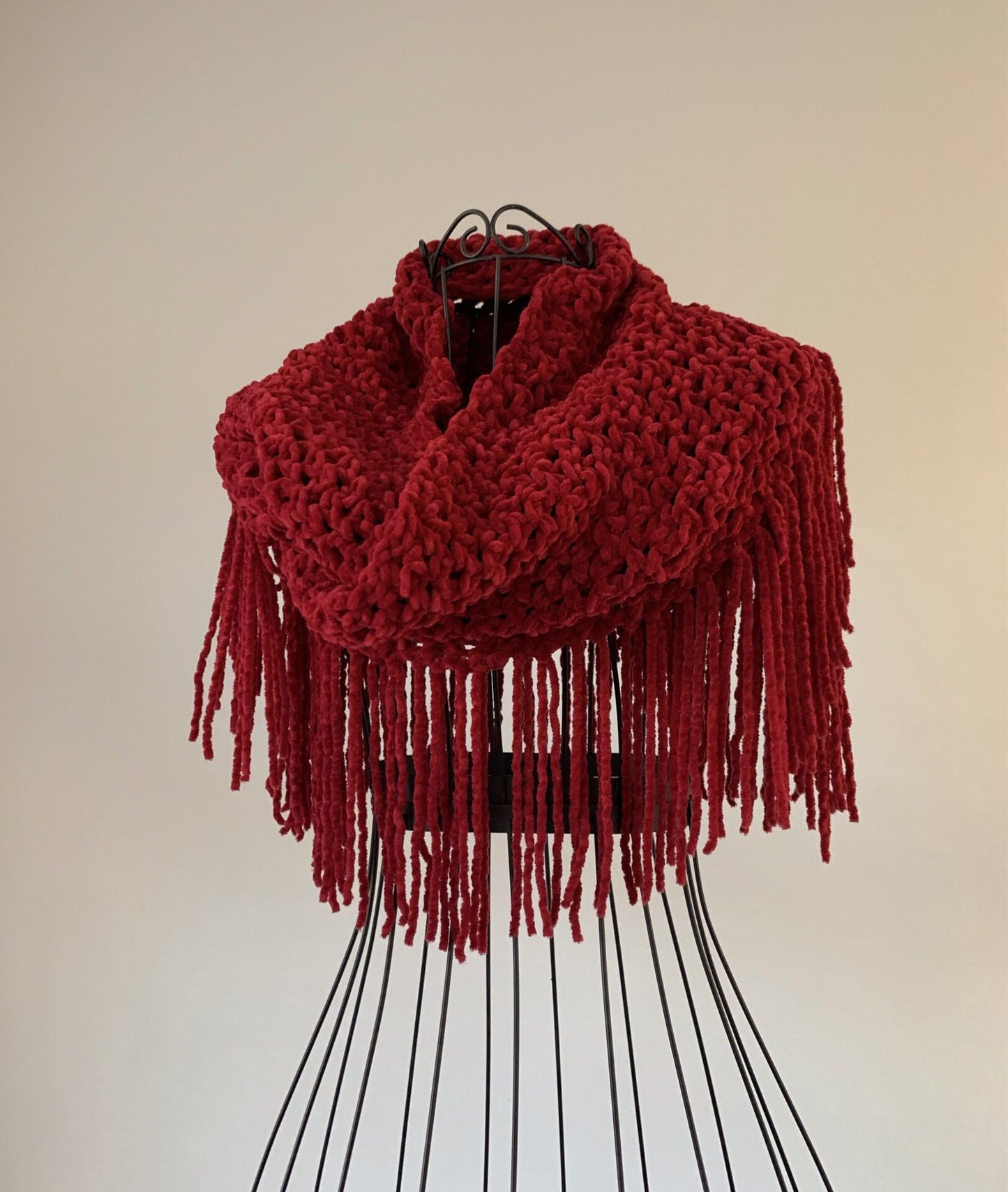 Luxe Wine Infinity Scarf with Fringe