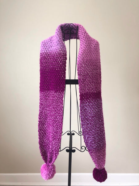 Grape Pink Scarf with Pompoms and Matching Hat