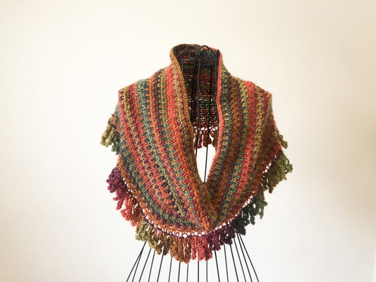Fall Multi-Colored Infinity Scarf with Fringe