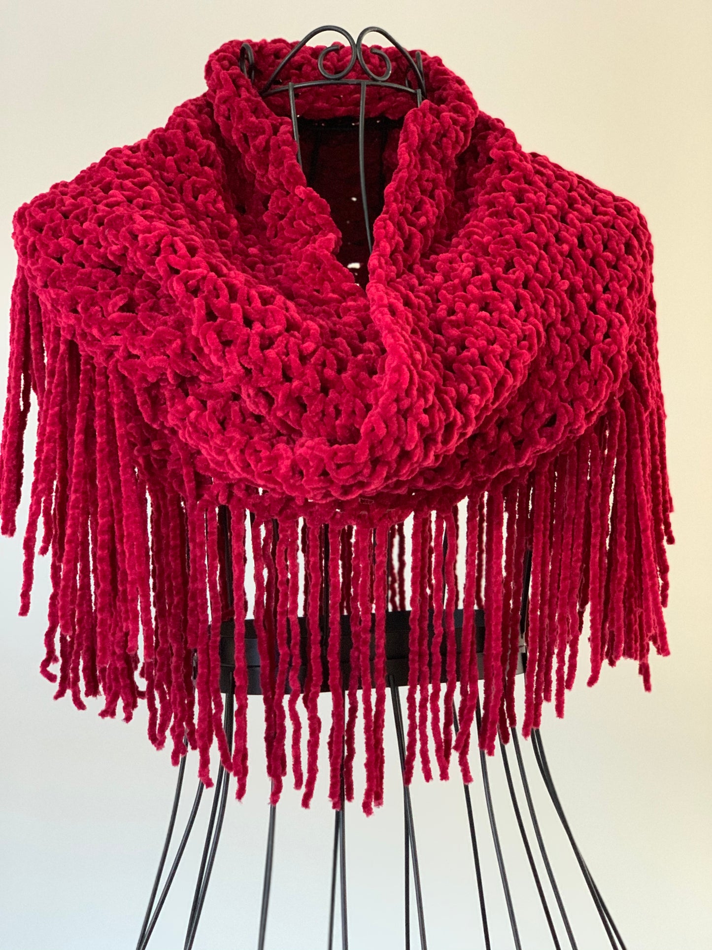 Luxe Wine Infinity Scarf with Fringe