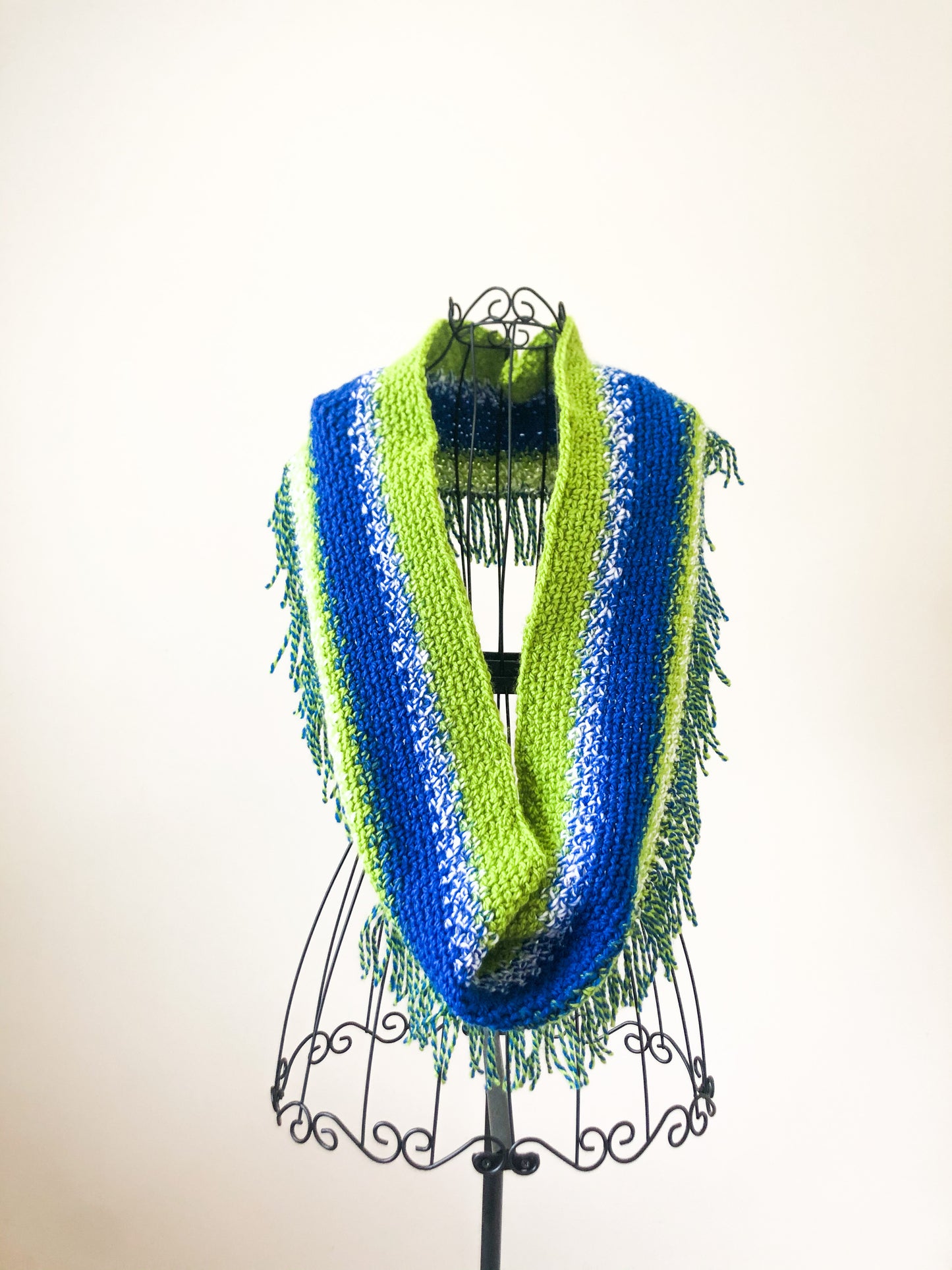 Green & Blue Infinity Scarf with Fringe